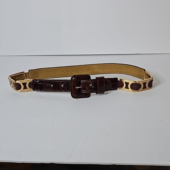 unbranded Accessories - Italian Embossed Leather Belt size M Brown Brass accent hardware   Pre-owned